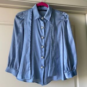 Zara Light Blue Blouse with Pearl Detail